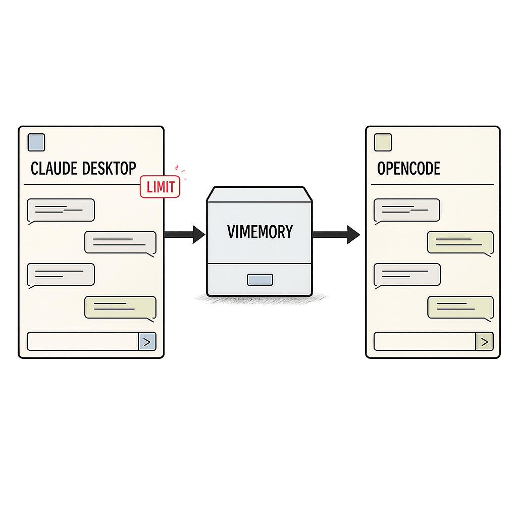 ViMemory context flow: Claude Desktop to opencode via ViMemory